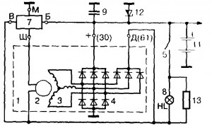 Схема генератора автомобиля со встроенным регулятором