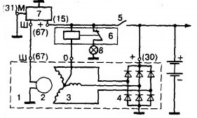 Схема генератора автомобиля с реле РС-702