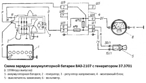 Схема зарядки аккумуляторной батареи ВАЗ-2107 с генератором 37.3701 (с 1998года выпуска)